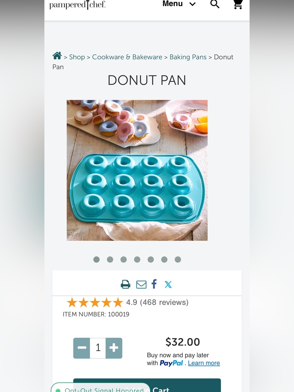 Turquoise Donut Pan - Nonstick 12-Cup Mold Pampered Chef